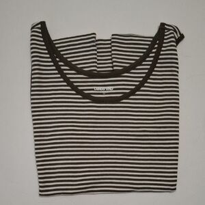 Lands' End Olive Green and White Striped Scoop Neck Sleeveless Tee